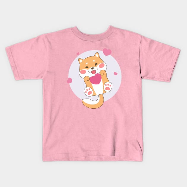 Cute Shiba Inu With Heart Kids T-Shirt by Purplehate